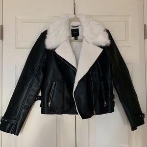 Biker Jacket with Faux Fur Collar